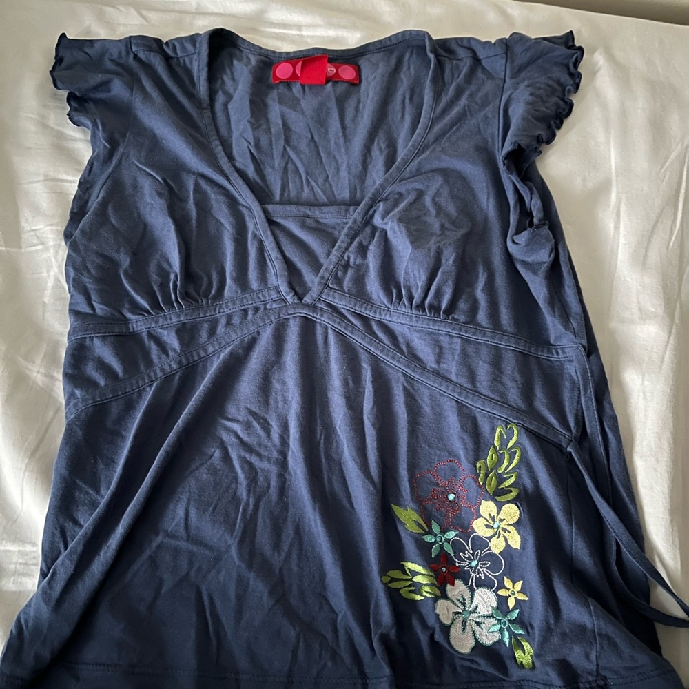 GLO Jeans Navy Blue Floral Blouse